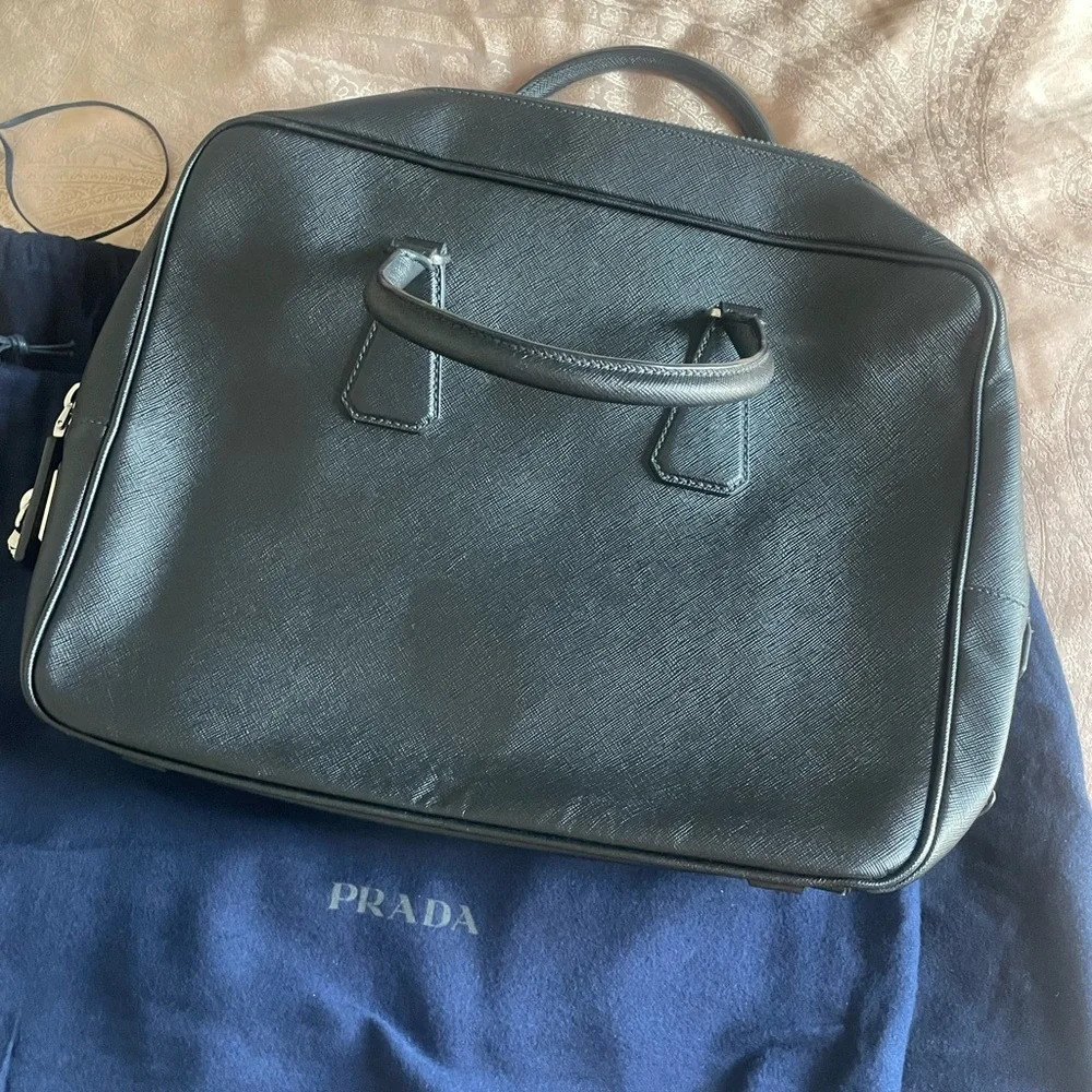 Prada Saffiano Travel Leather Duffle/Brief Bag With Lock